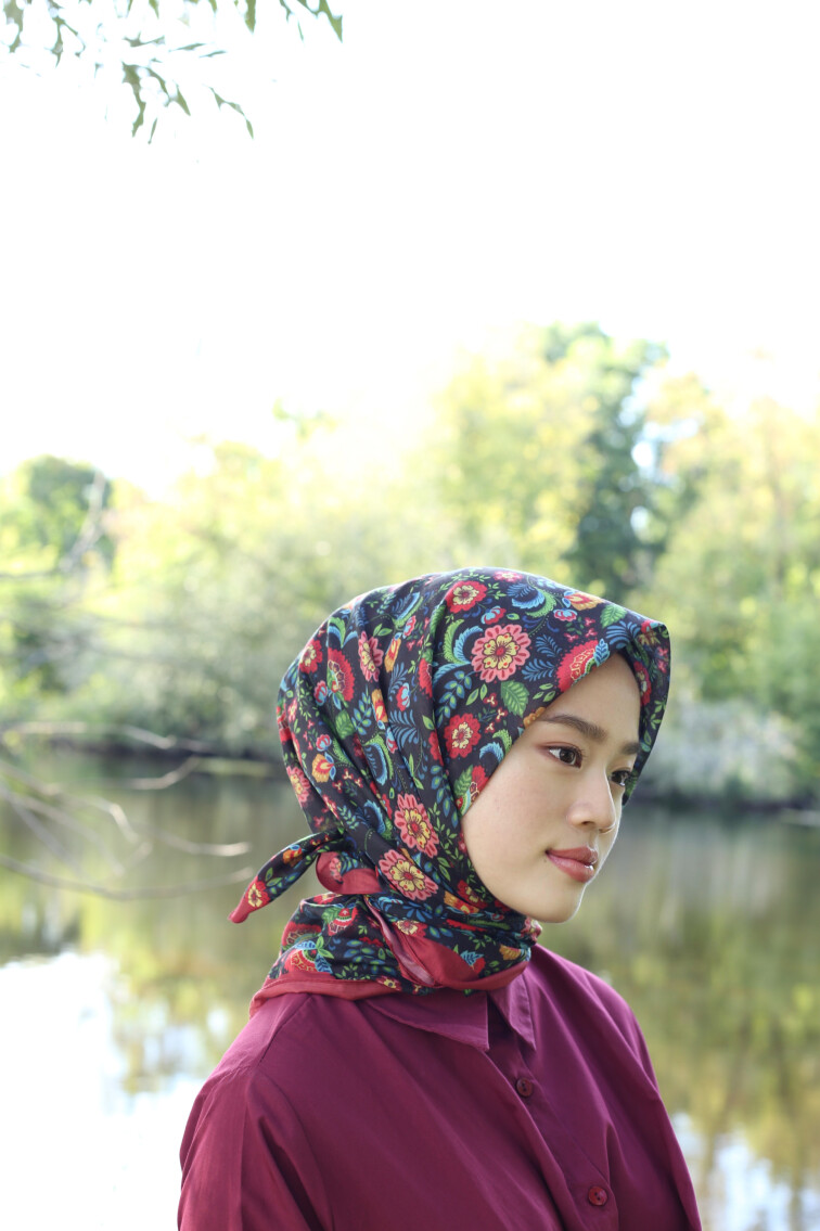 BASIC EŞARP KARANFİL DESEN KIRMIZI-SİYAH - 2