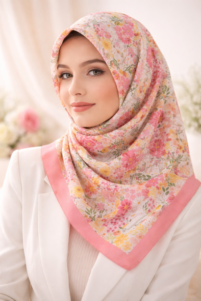 BASIC PEMBE MASAL DESEN EŞARP - 