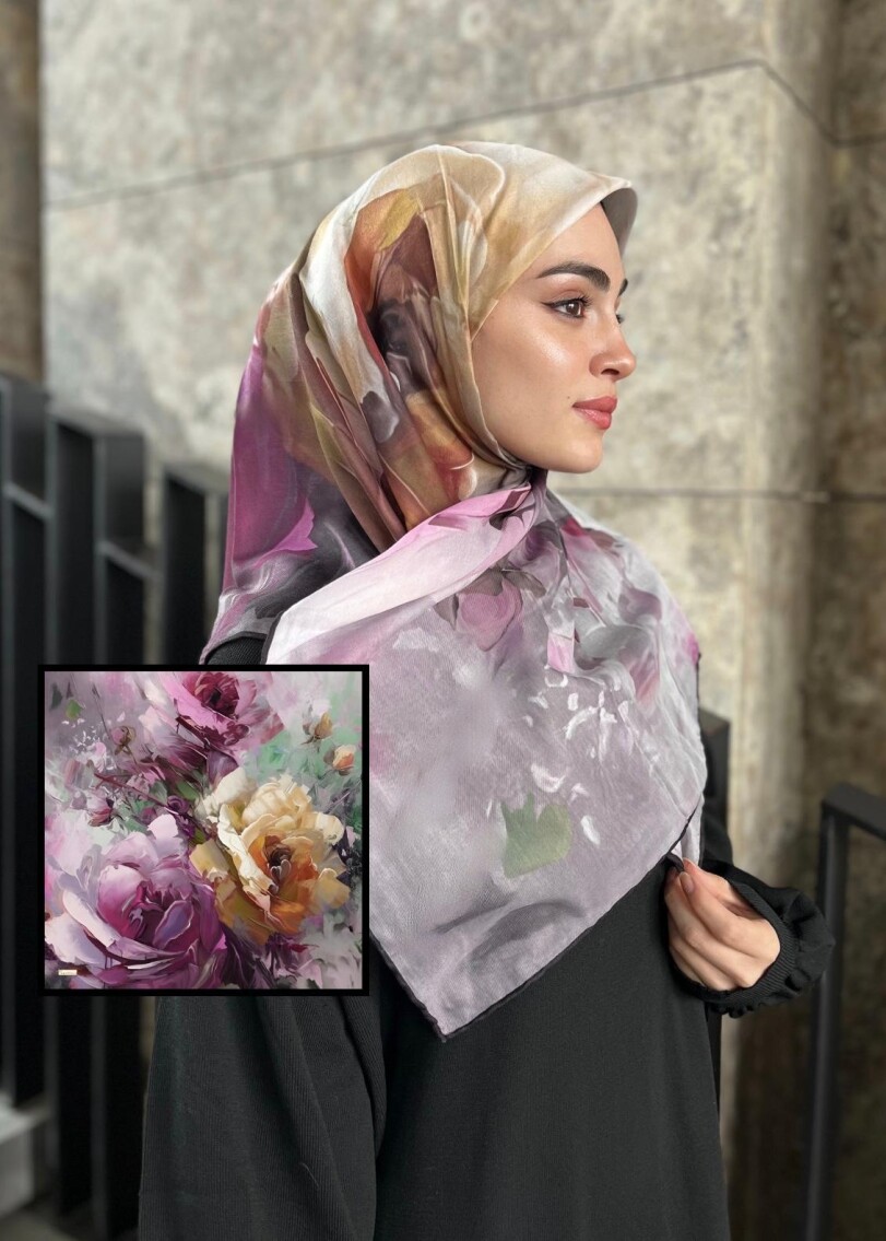 CANVAS TABLO DESEN EŞARP - GÜL KURUSU - 1