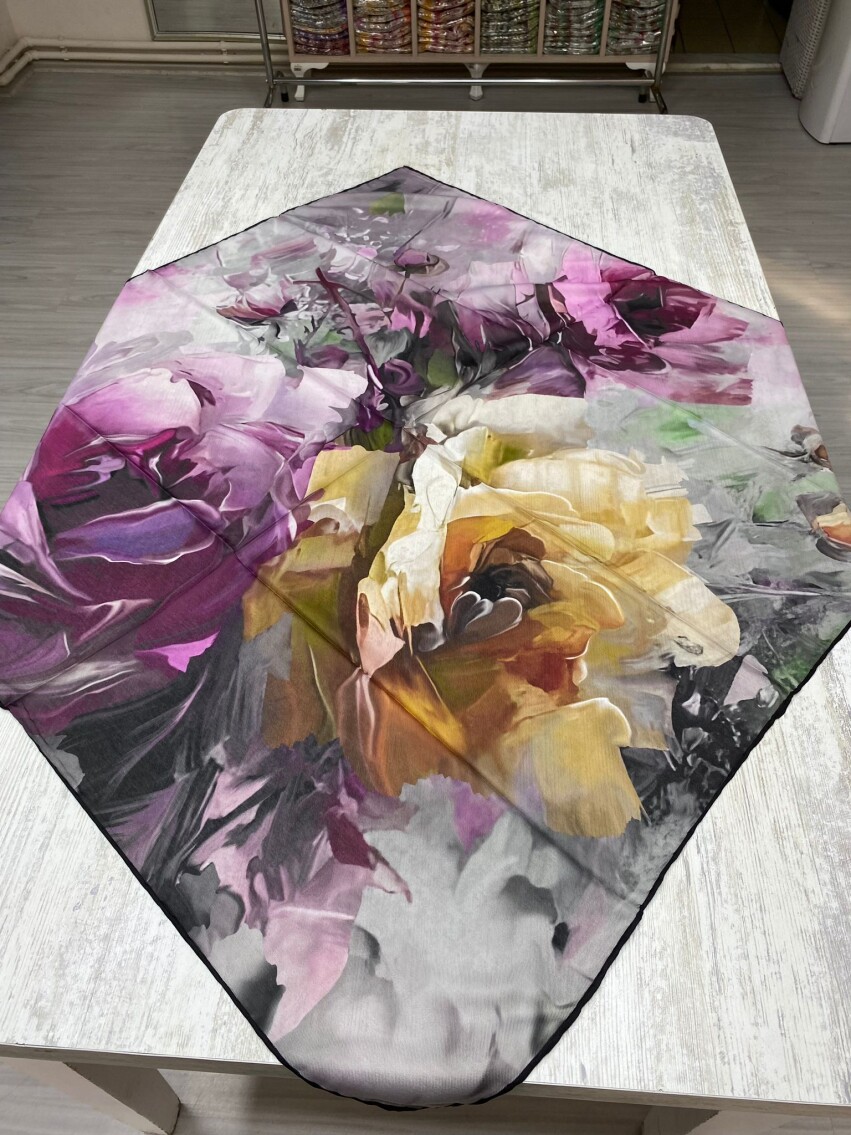 CANVAS TABLO DESEN EŞARP - GÜL KURUSU - 3