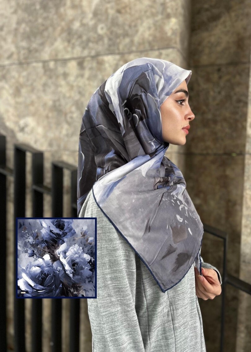 CANVAS TABLO DESEN EŞARP - LACİVERT - 1