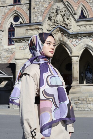 COLOR BLOCKS DESEN ŞAL - MOR - 