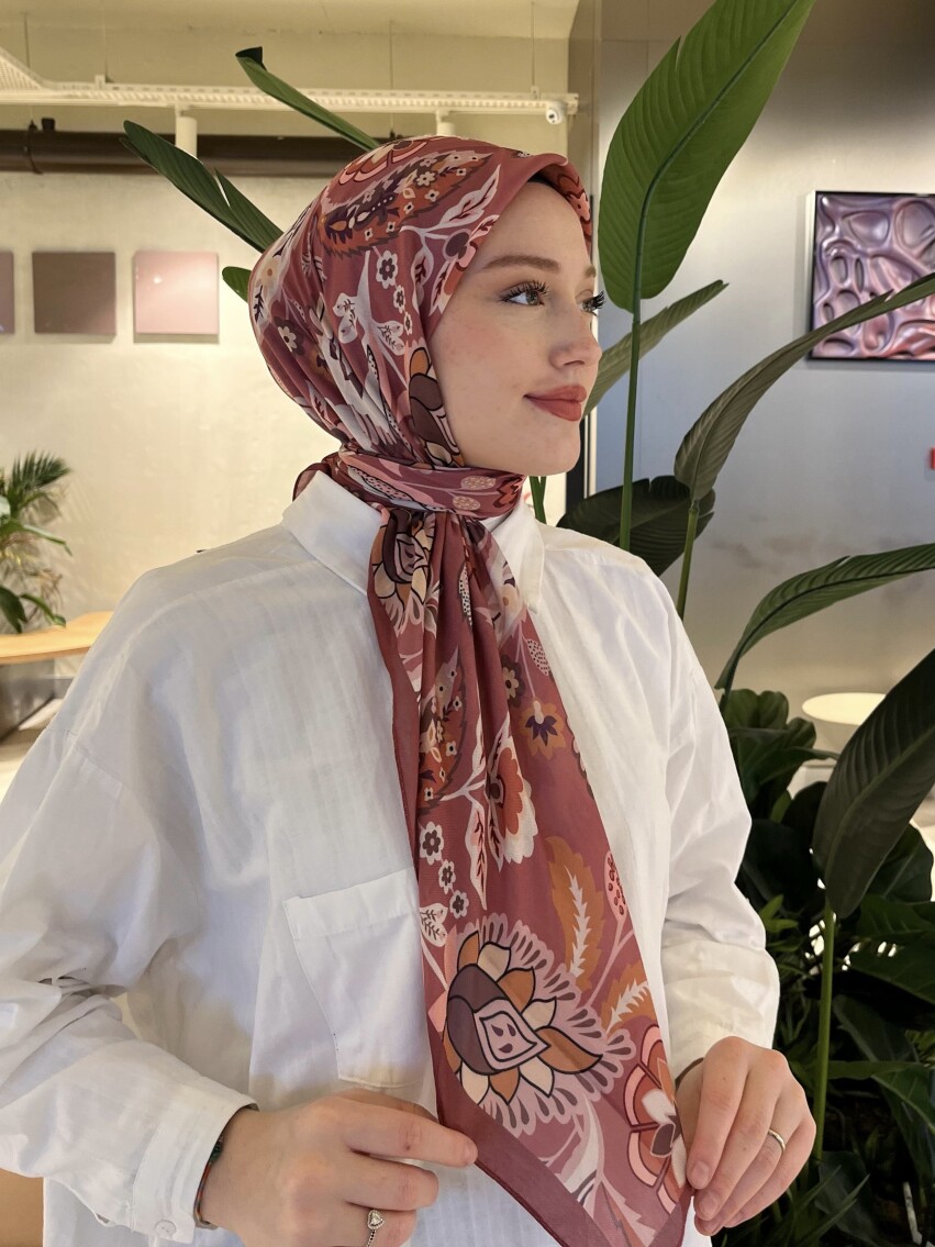 ETNİK DESEN EŞARP - GÜL KURUSU - 1