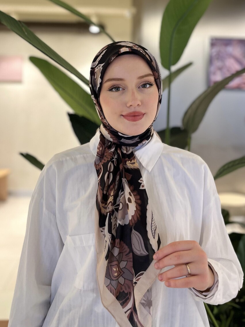 ETNİK DESEN EŞARP - SİYAH KAHVE - 2