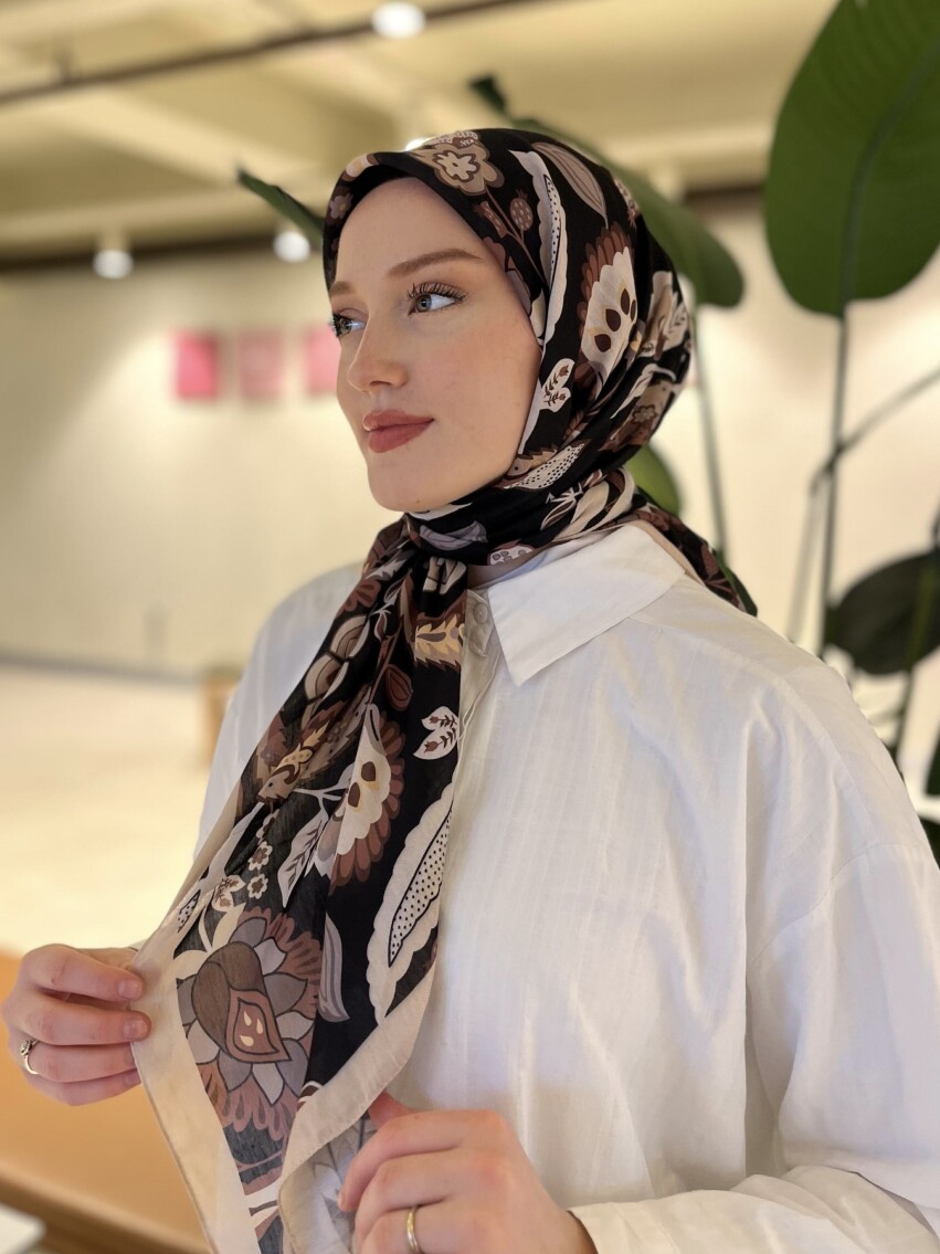 ETNİK DESEN EŞARP - SİYAH KAHVE - 1