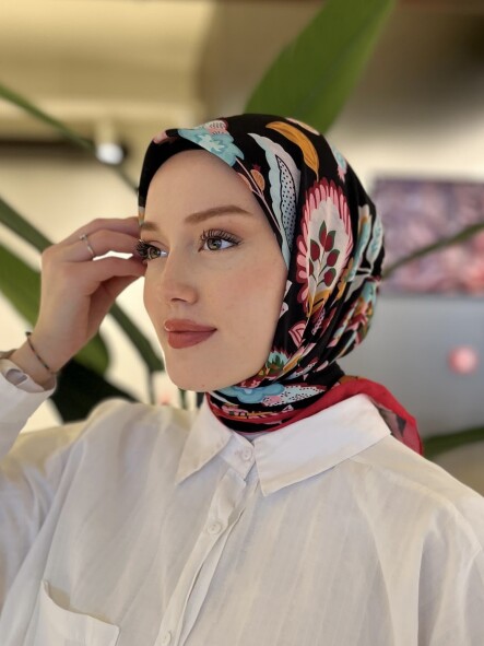 ETNİK DESEN EŞARP - SİYAH PEMBE - 2