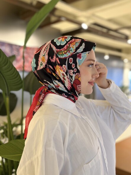 ETNİK DESEN EŞARP - SİYAH PEMBE - 