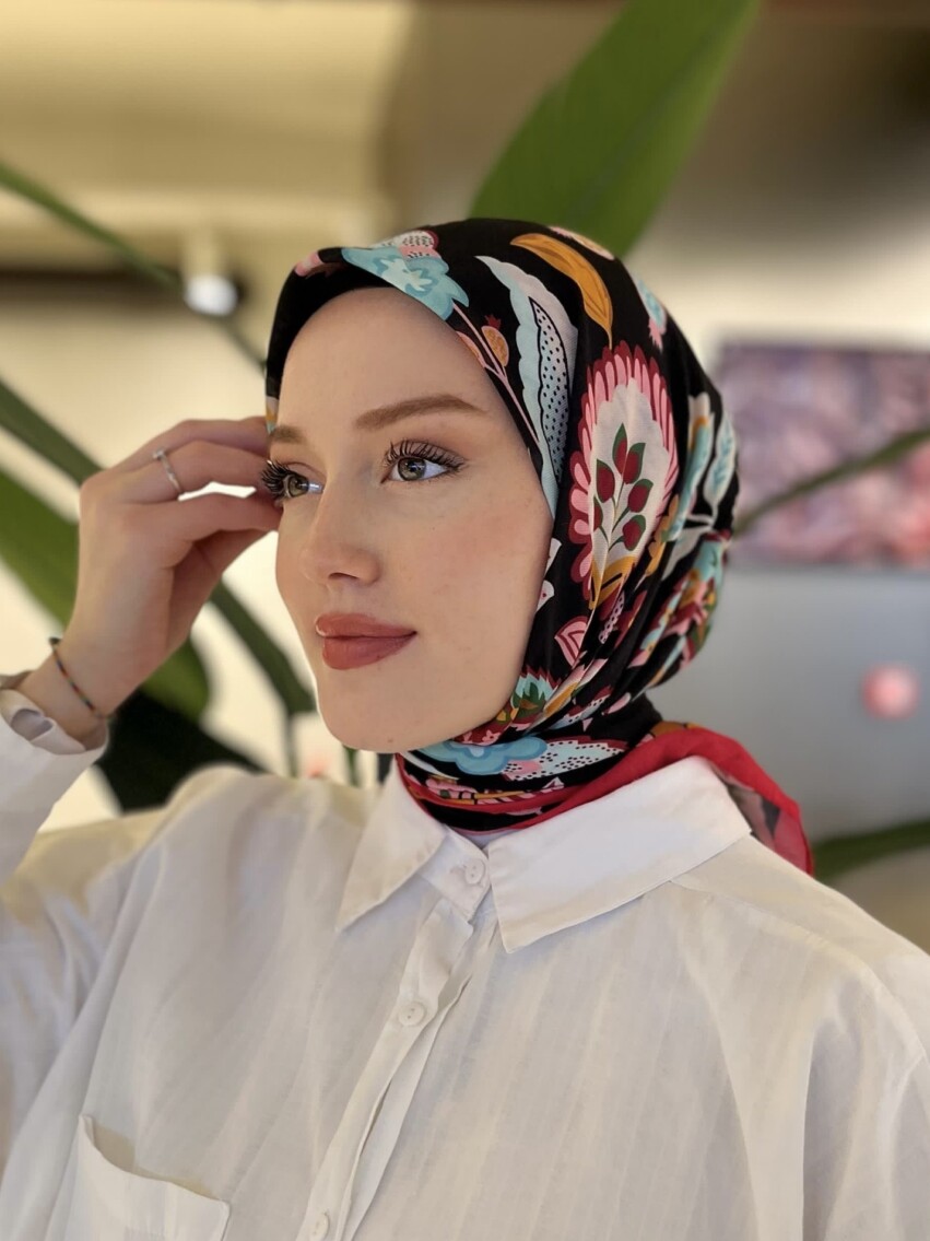 ETNİK DESEN EŞARP - SİYAH PEMBE - 2