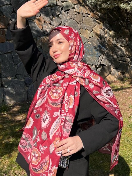 ETNİK DESEN ŞAL - BORDO - 