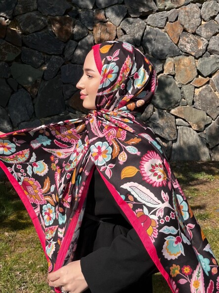 ETNİK DESEN ŞAL - SİYAH PEMBE 