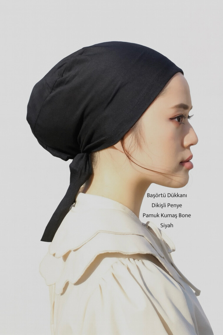 DİKİŞLİ BONE - SİYAH - 1