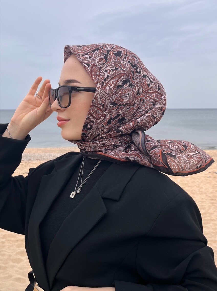 FİRUZE 2 DESEN EŞARP - SİYAH KARAMEL - 1