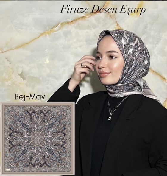 FİRUZE DESEN EŞARP - BEJ MAVİSİ - 2