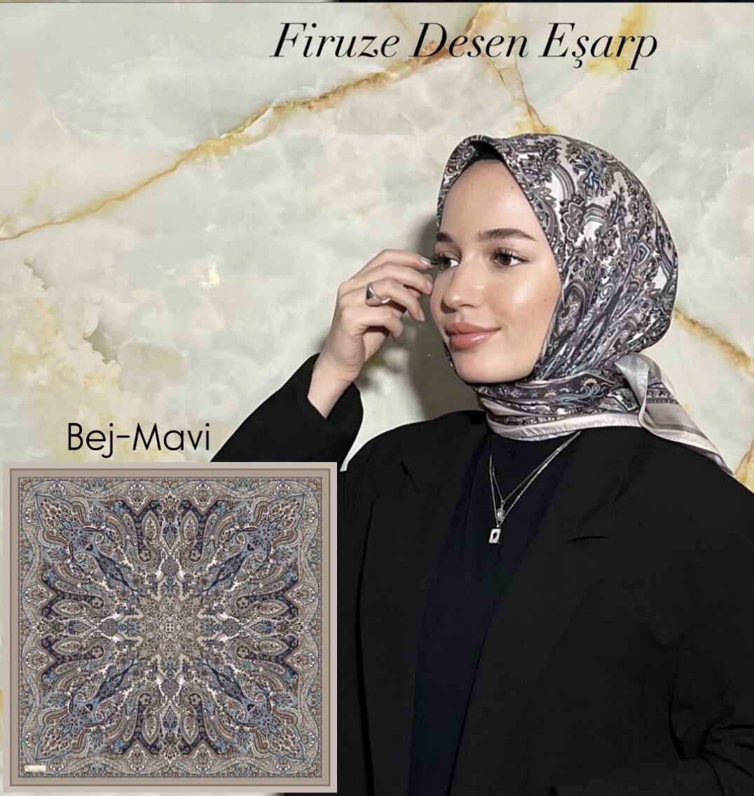 FİRUZE DESEN EŞARP - BEJ MAVİSİ - 2