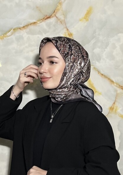 FİRUZE DESEN EŞARP - SİYAH KAHVE - 