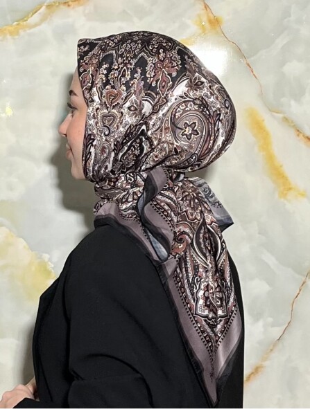 FİRUZE DESEN EŞARP - SİYAH KAHVE - 2