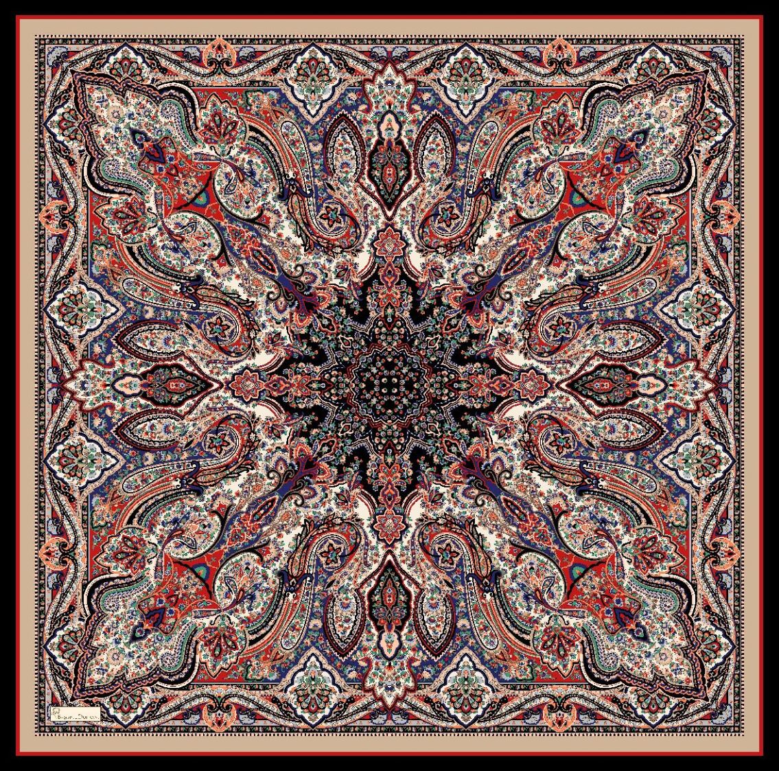 FİRUZE DESEN EŞARP - SİYAH KIRMIZI - 2