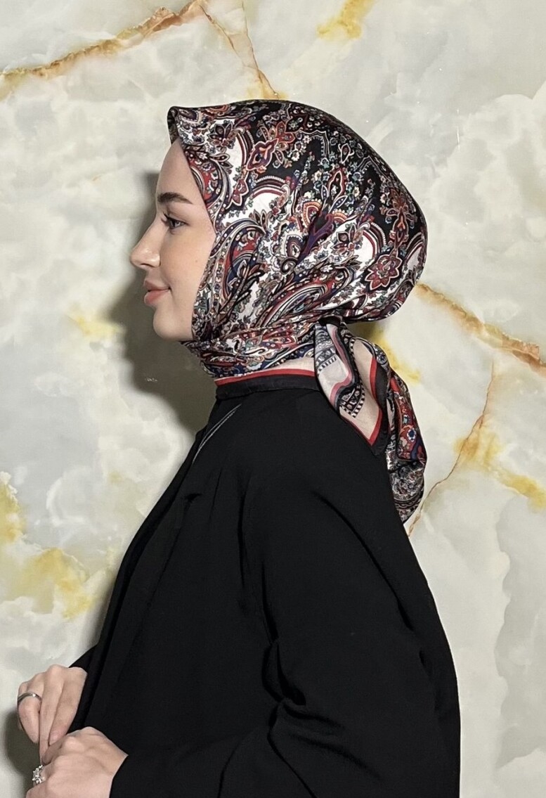 FİRUZE DESEN EŞARP - SİYAH KIRMIZI - 1