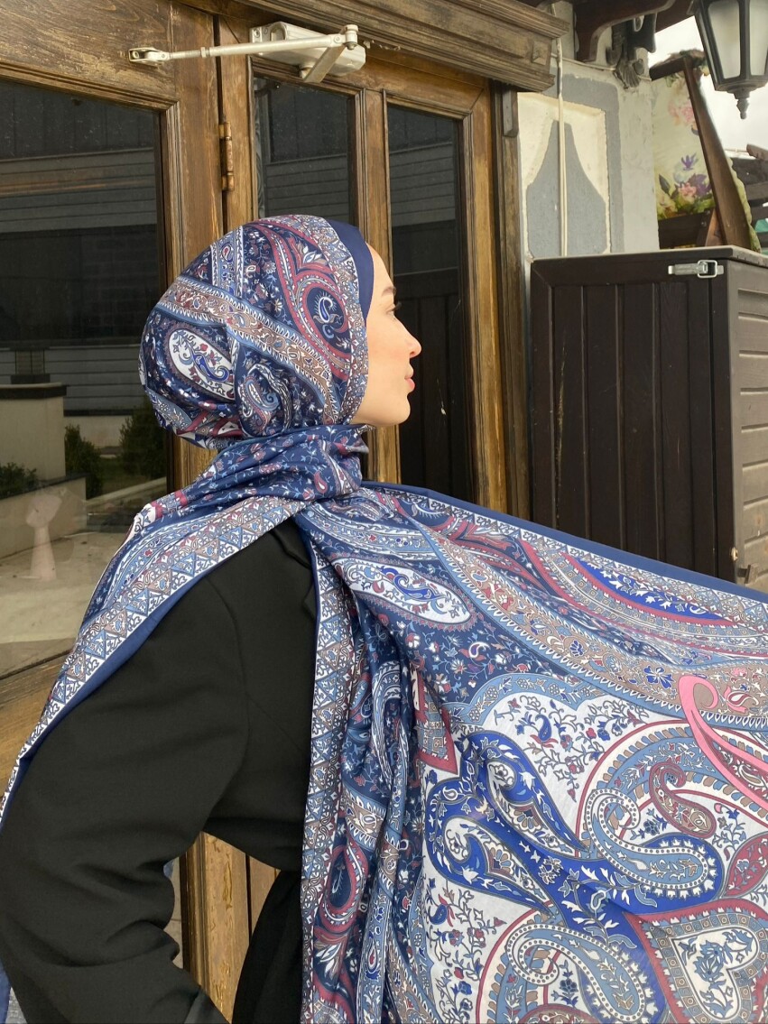 FİRUZE 2 DESEN ŞAL - LACİVERT PEMBE - 2