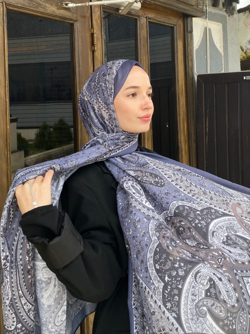 FİRUZE 2 DESEN ŞAL - MAVİ GRİ - 1