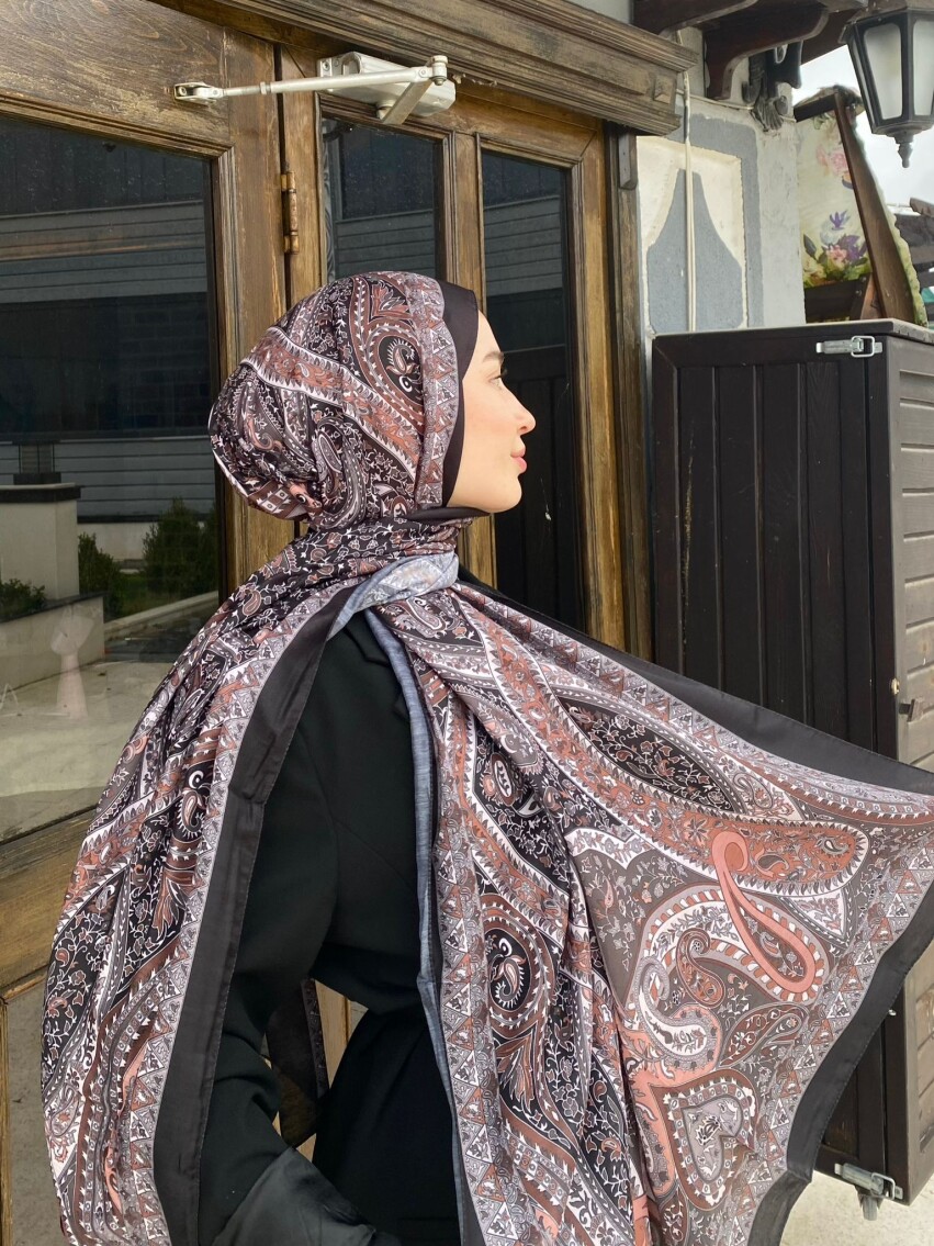 FİRUZE 2 DESEN ŞAL - SİYAH KAHVE - 1