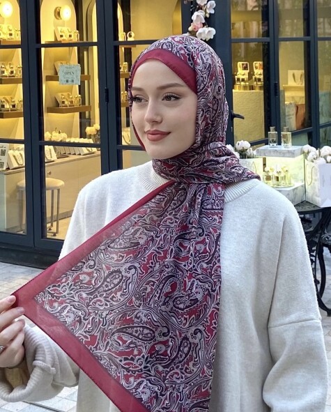 FİRUZE 3 DESEN ŞAL - AÇIK BORDO 