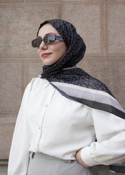 FLORA LİNE ŞAL - SIYAH GRI - 2