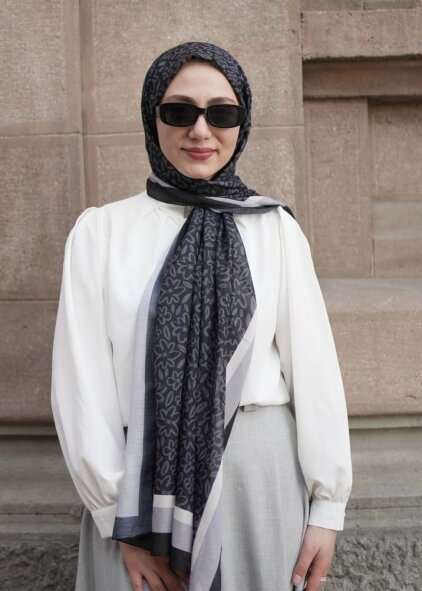 FLORA LİNE ŞAL - SIYAH GRI - 4
