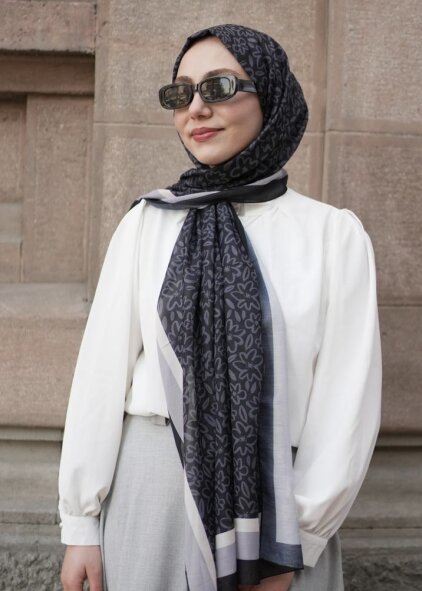 FLORA LİNE ŞAL - SIYAH GRI - 