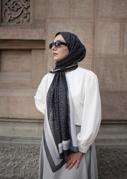 FLORA LİNE ŞAL - SIYAH GRI - 5