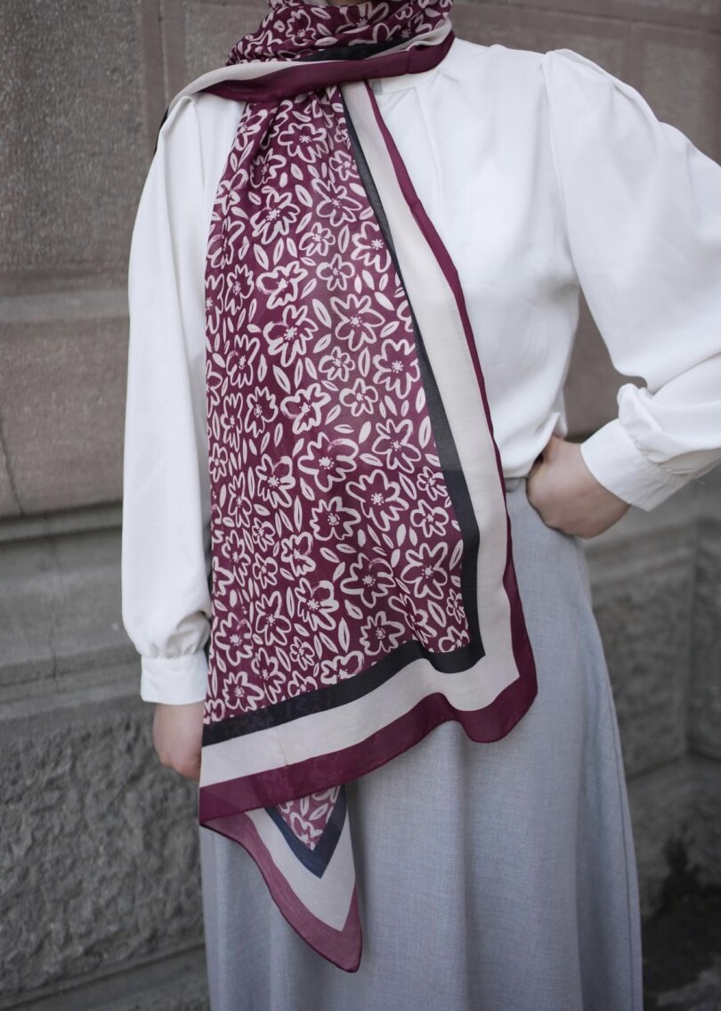 FLORA LİNE ŞAL - BORDO - 3