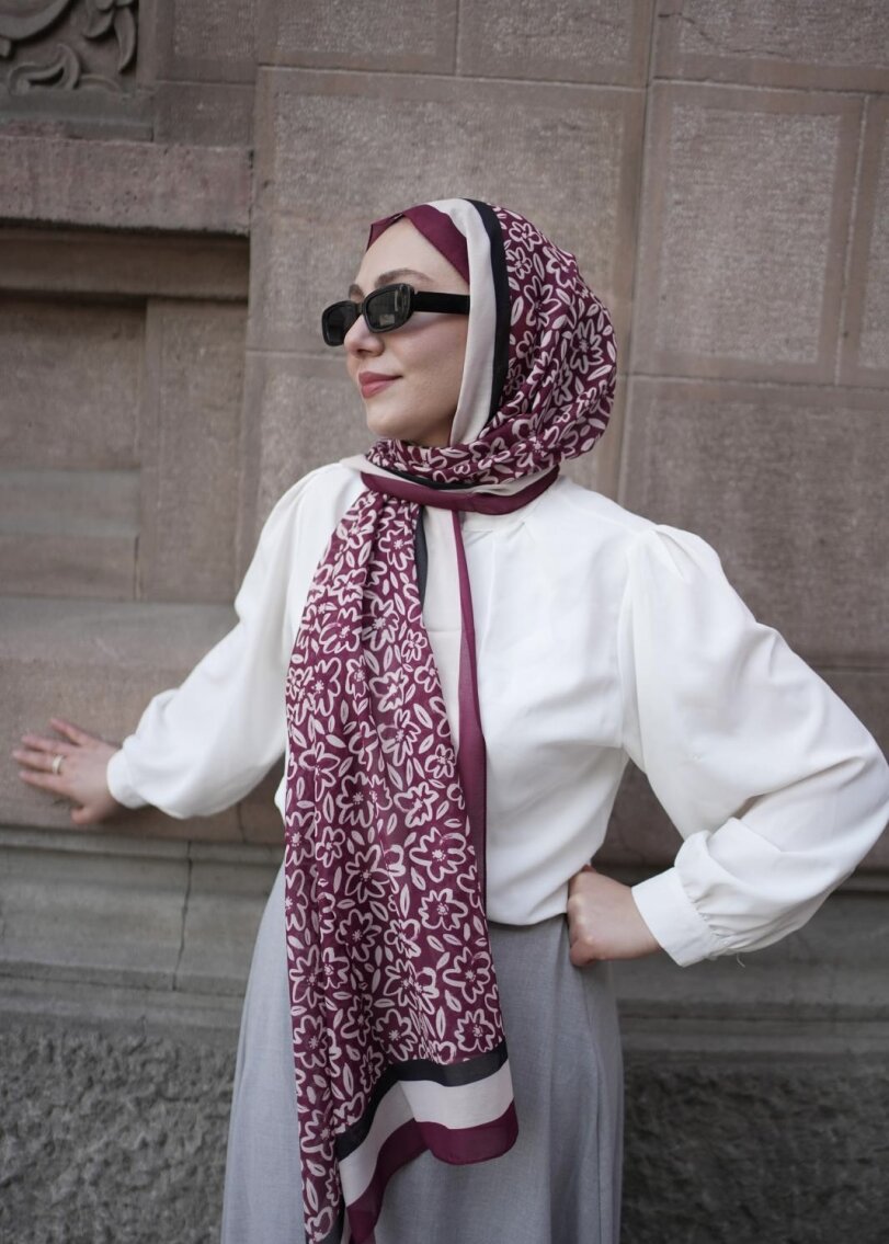 FLORA LİNE ŞAL - BORDO - 4