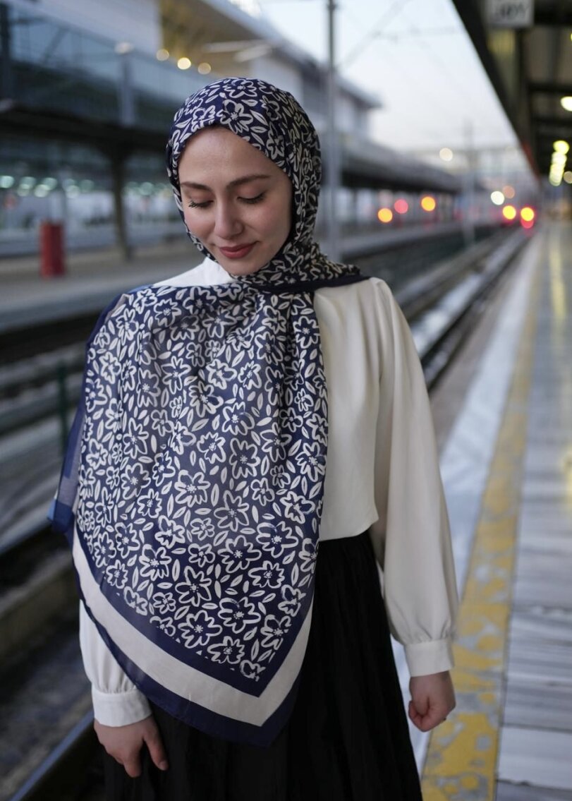 FLORA LİNE ŞAL - LACIVERT - 2