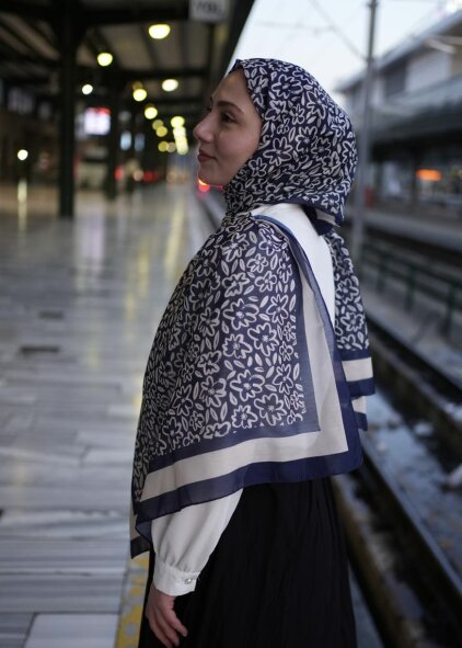 FLORA LİNE ŞAL - LACIVERT - 3