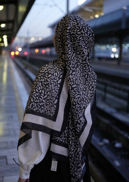 FLORA LİNE ŞAL - SIYAH BEYAZ - 2