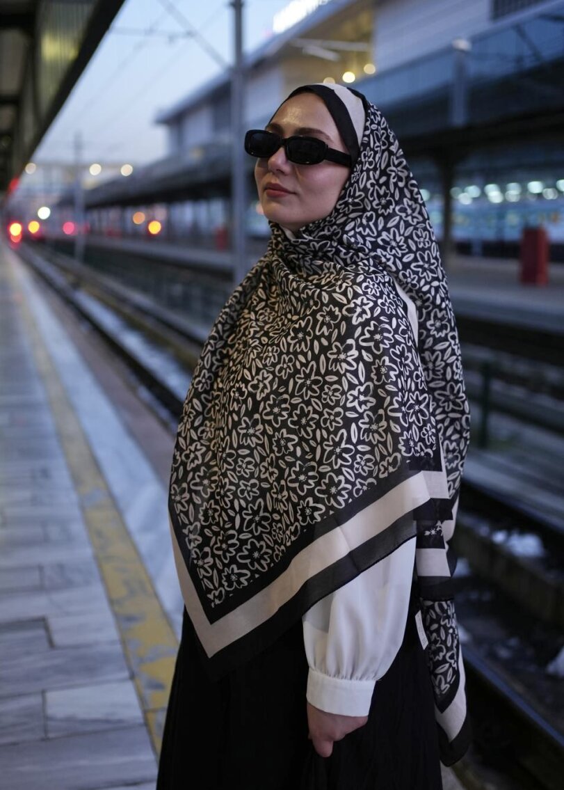 FLORA LİNE ŞAL - SIYAH BEYAZ - 3