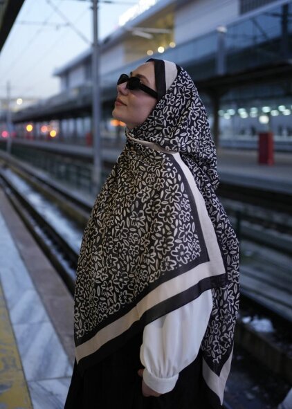 FLORA LİNE ŞAL - SIYAH BEYAZ - 5