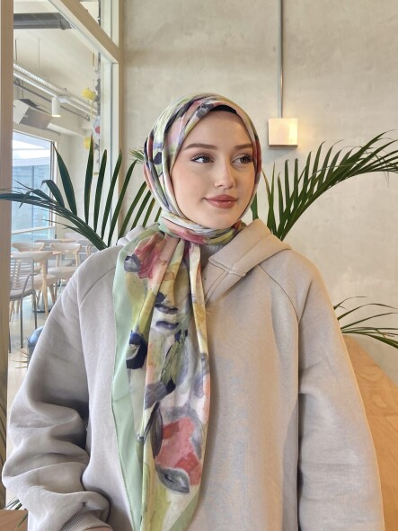 FLORAL BRUSH EŞARP - FISTIK - 3