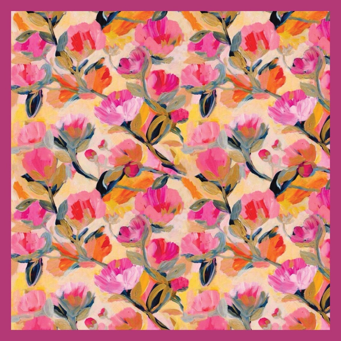 FLORAL BRUSH EŞARP - FUŞYA - 3