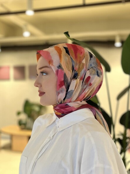 FLORAL BRUSH EŞARP - FUŞYA - 2