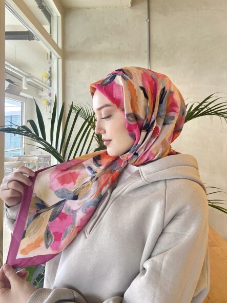 FLORAL BRUSH EŞARP - FUŞYA 