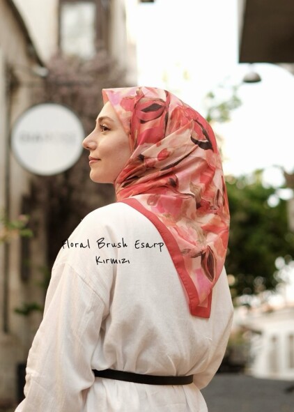 FLORAL BRUSH EŞARP - KIRMIZI - 