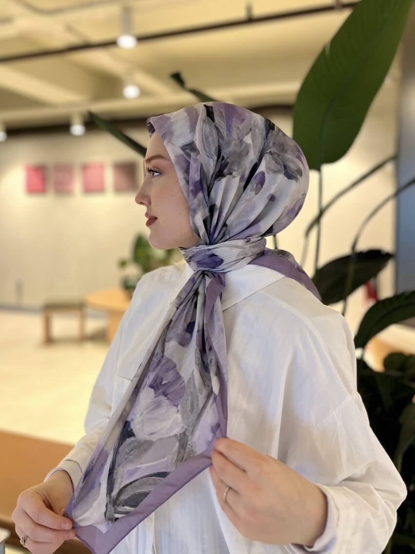 FLORAL BRUSH EŞARP - LİLA - 1