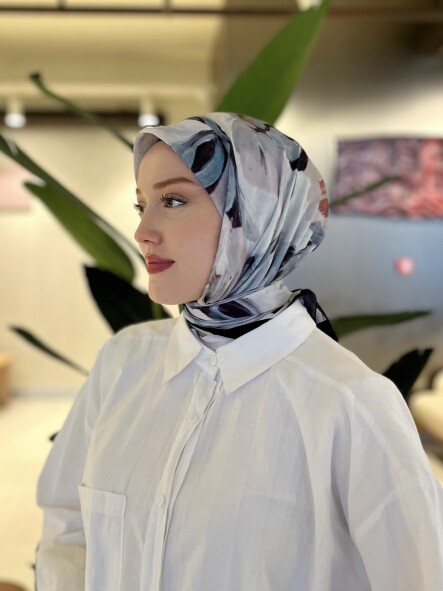 FLORAL BRUSH EŞARP - SİYAH GRİ - 1