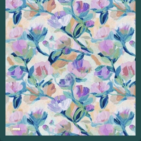 FLORAL BRUSH EŞARP - ZÜMRÜT MAVİ - 3