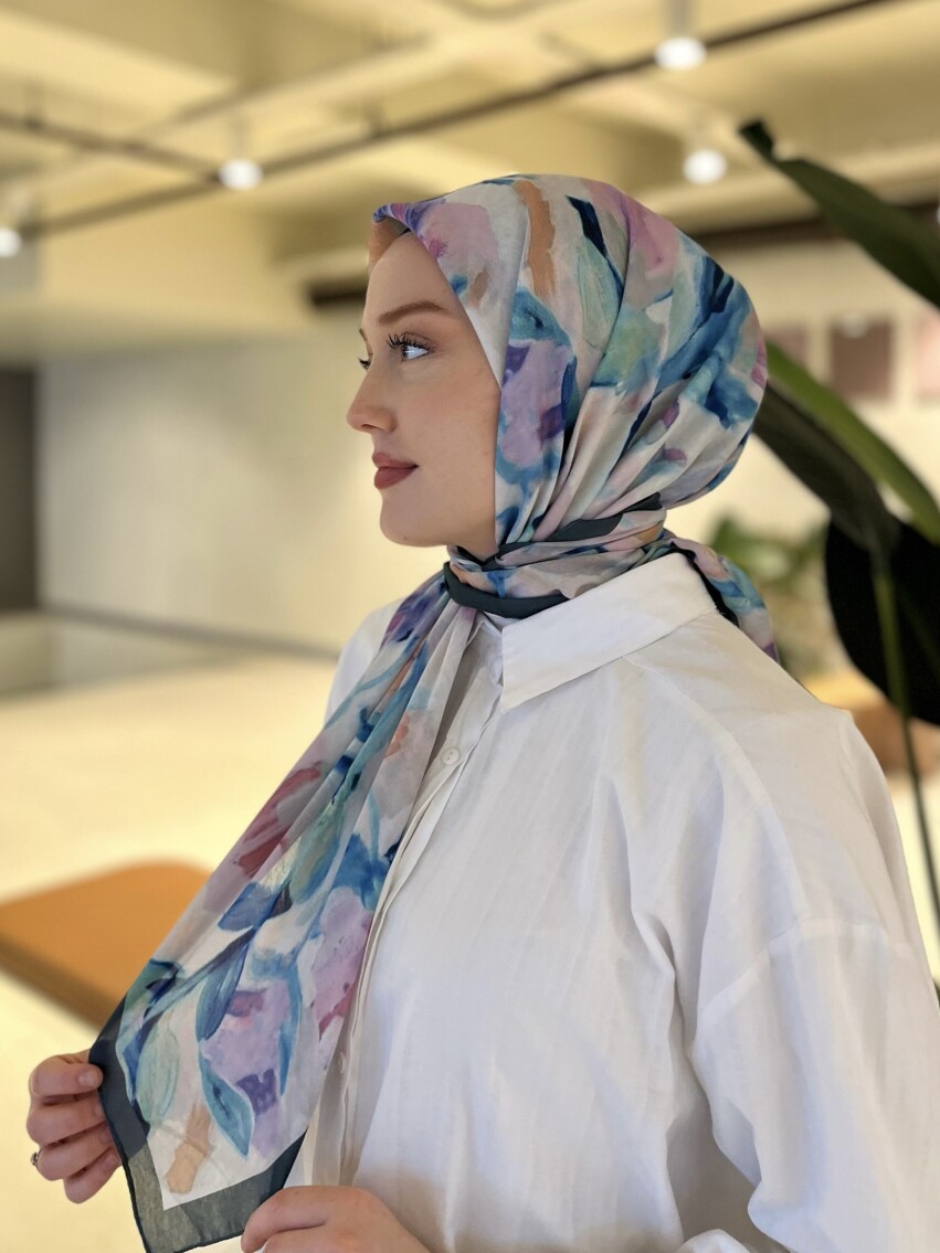 FLORAL BRUSH EŞARP - ZÜMRÜT MAVİ - 2