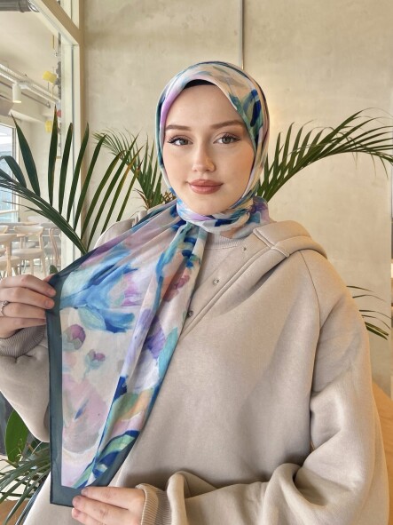 FLORAL BRUSH EŞARP - ZÜMRÜT MAVİ 