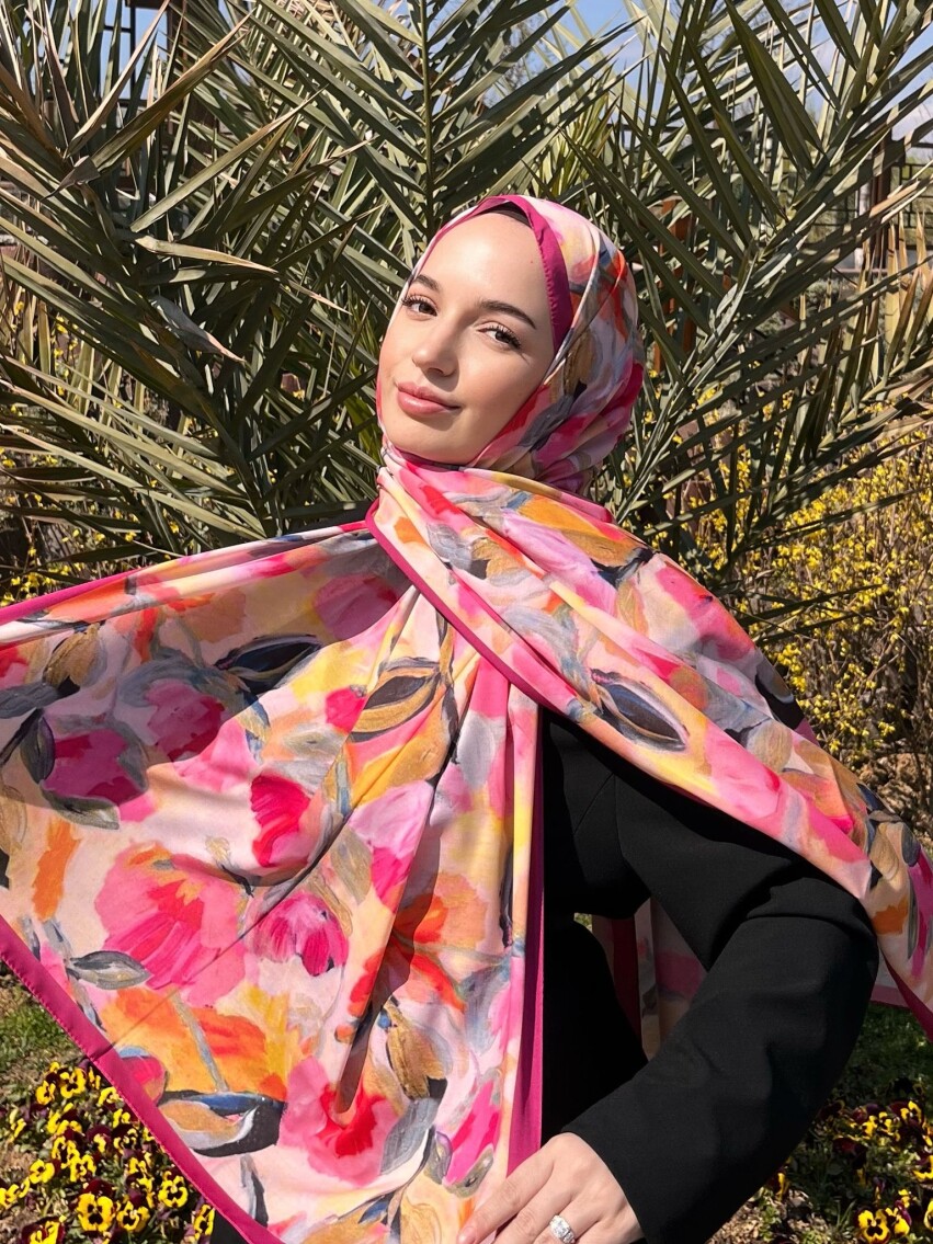 FLORAL BRUSH ŞAL - FUŞYA - 1