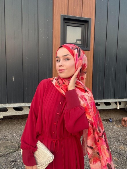 FLORAL BRUSH ŞAL - KIRMIZI - 3