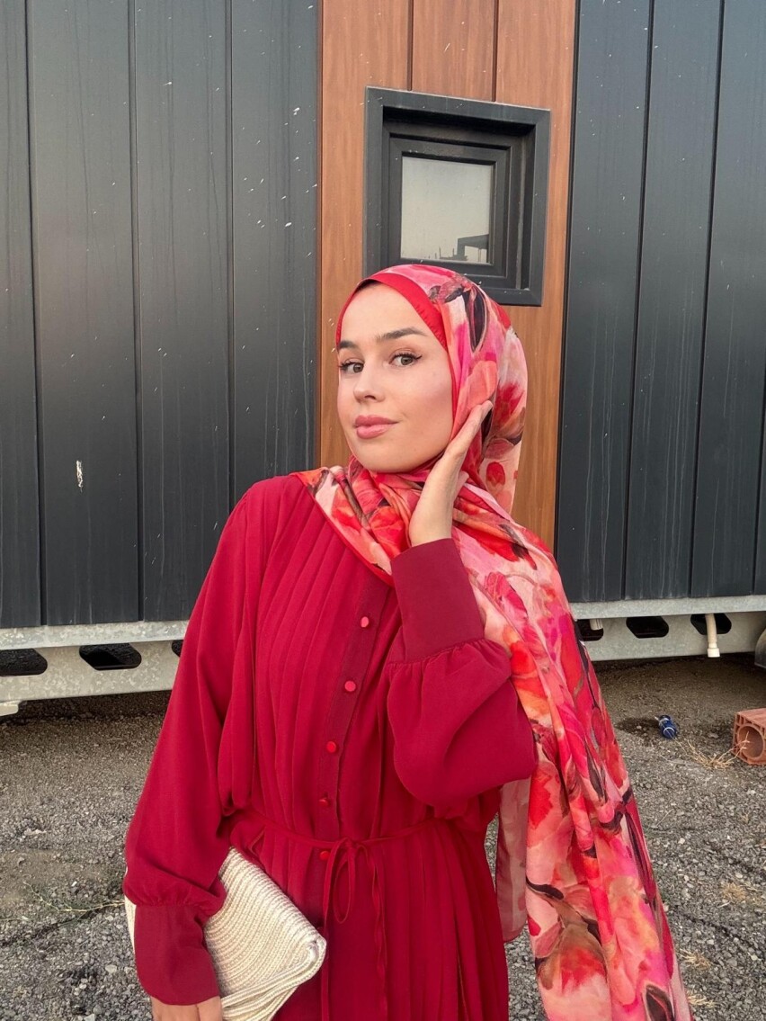 FLORAL BRUSH ŞAL - KIRMIZI - 3